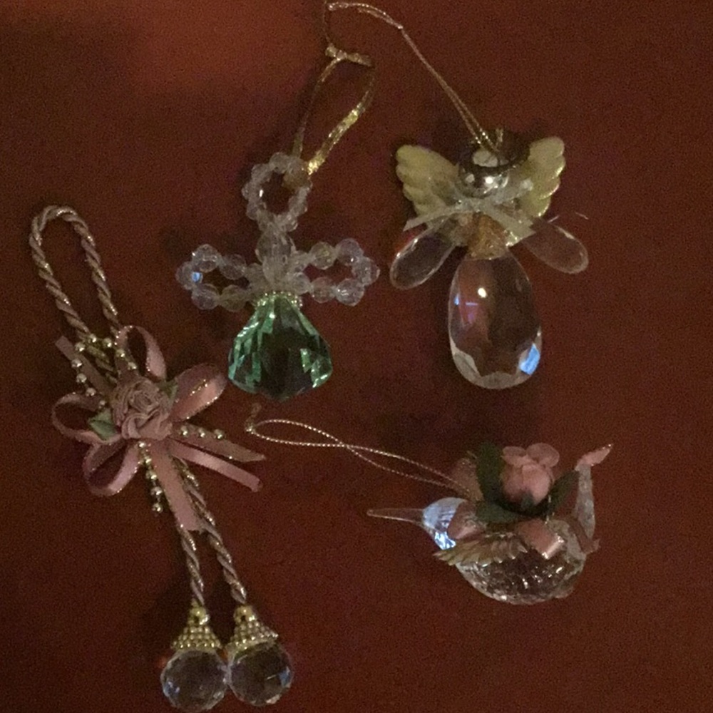 Elegant Crystal Angel, hummingbird,and Floral Ornaments